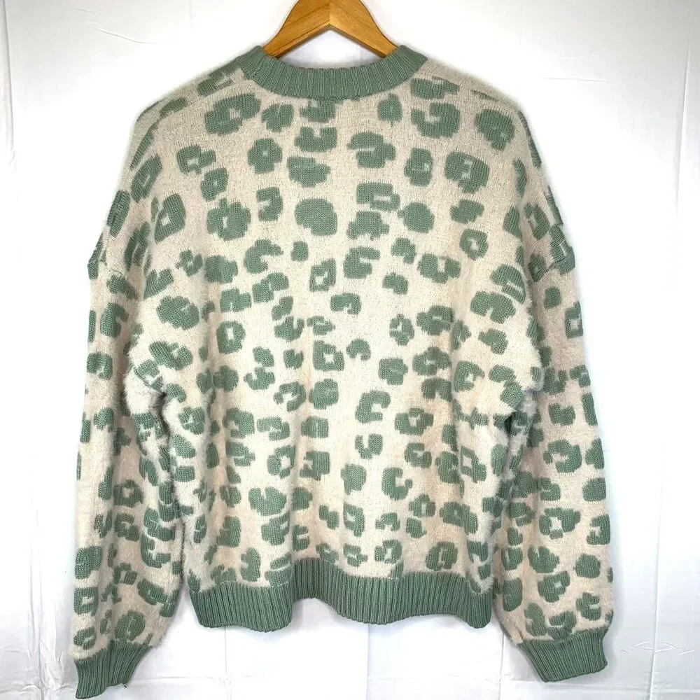Womens Splendid Sage Leopard Crew Neck Sweater‎ Soft Relaxed Size Large